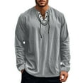 thumbnail image 5 of khonts,Men's Embroidered V-Neck Drawstring T Shirts Oversized Long Sleeve Tee Shirts Stylish Comfy Casual Tops Grey L, 5 of 9