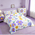 thumbnail image 2 of jejeloiu Cute Flower Blossom Queen Comforter Set,Cartoon Cute Floral Bedding Comforter Set For Girls Teens,Purple Yellow Kawaii Bed Set Reversible 3-Piece, 2 of 8
