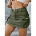 thumbnail image 4 of nvzhuang Women Mini Skirt Vintage Low Waist Cargo Skirt Summer Slim Fit Solid Color Skirt with Pockets for Club, 4 of 7