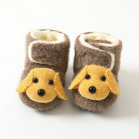 

Leutsin Toddler Boys Girls Solid Color Cartoon Dog Socks Keep Warm Plush Kids Soft Non-slip Indoor Toddler Shoes Socks
