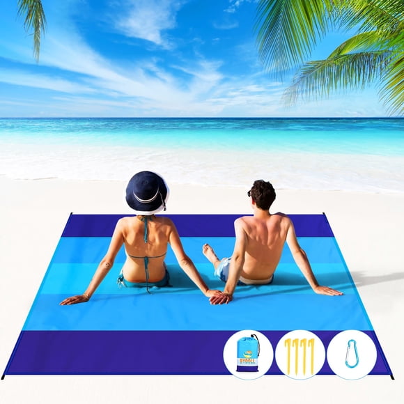 BYDOLL Manta de playa de 78 x 81 pulgadas, 4 a 7 adultos, de gran tamaño, ligera, impermeable, a prueba de arena, gran estera de picnic para viajes, camping, senderismo, picnic (78 x 81 pulgadas, azul