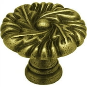 Brainerd 35mm Victorian Leaf Knob, Tumbled Antique Brass