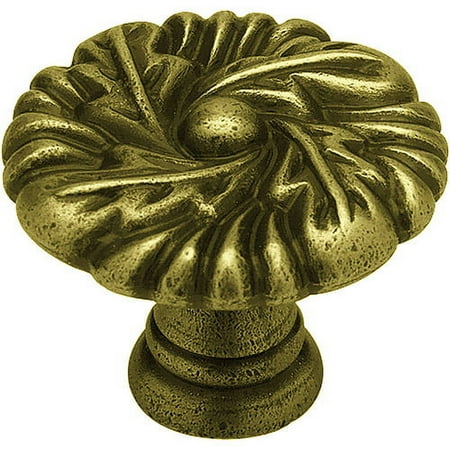 Brainerd 35mm Victorian Leaf Knob, Tumbled Antique Brass