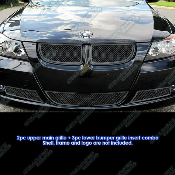 APS Compatible with BMW 325I 330I 2006-2007 Stainless Steel Black Mesh Grille Insert Combo W77836H