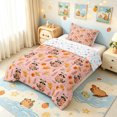thumbnail image 2 of Manfei Autumn Raccoon Twin Comforter Sets, Kawaii Fall Leaf Bedding Set, Pink Peach, Colorful Stars Reversible, 2pcs, 1 Comforter and 1 Pillowcase, 2 of 6