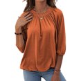 thumbnail image 3 of Yuemengxuan Women Fashionable Pullover, Solid Color Round Collar Three-quarter Sleeves Tops, 3 of 4