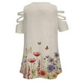 thumbnail image 5 of Spring Floral Modern Womens Summer V Neck Zipper Top Short Sleeve T Shirt Off Shoulder Top Casual Classy Loose Shirts, 5 of 7