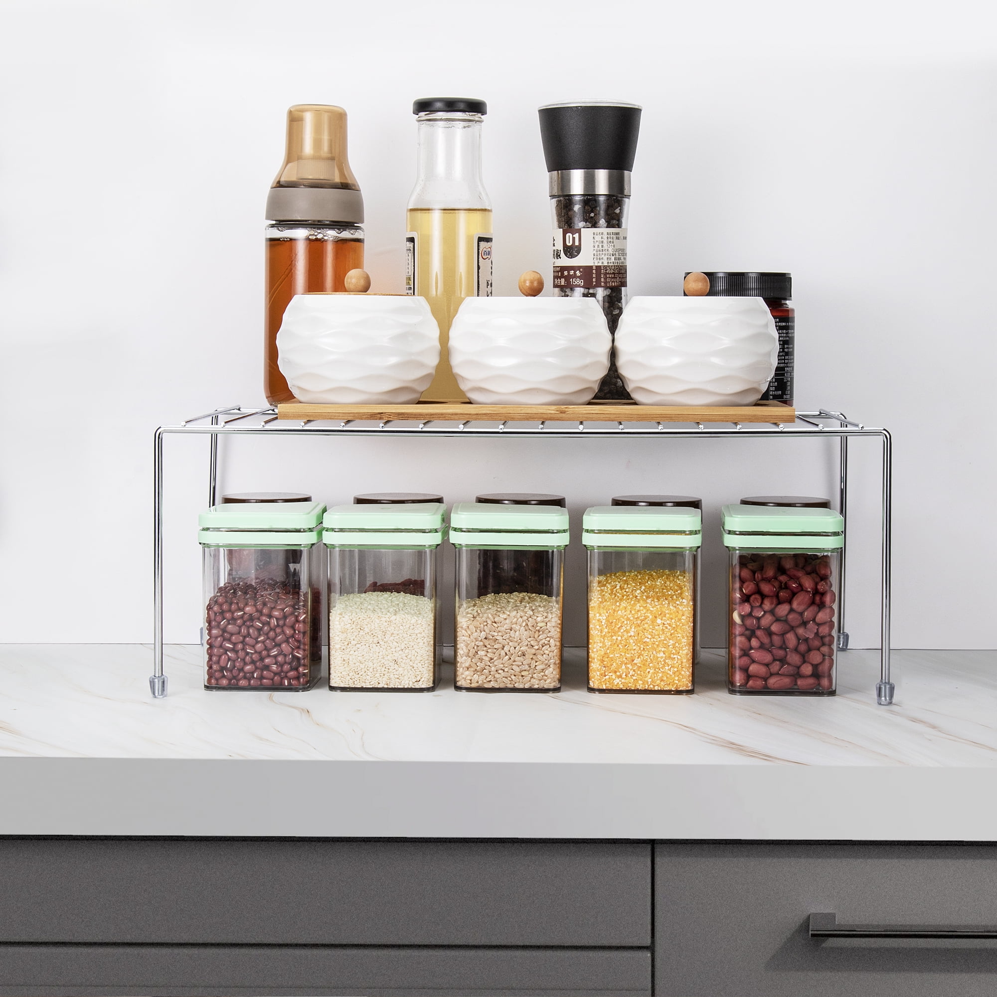ROFAY Wire Rack Kitchen Food Storage Cabinet Shelf Organizer, Chrome, 4 Pack