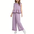 thumbnail image 2 of Top de Encaje de Manga Corta con Pantalones Acampanados, Lindo Conjunto de Dos Piezas para el Conjunto de Pantalones Cortos de Bebé, Poliéster Suave para el Sueño Y el Ocio Diario, 2 of 7
