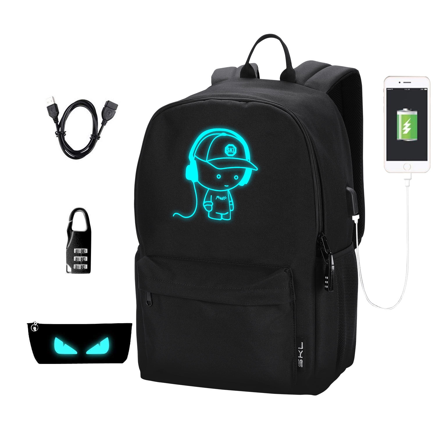 Cute Cat Call Me Unicorn Backpack Daypack Rucksack Laptop Shoulder Bag with USB Charging Port