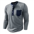 thumbnail image 2 of Camisetas Henley de Larga Raglán para Hombre, Informales, Ajustadas y A . Gris M, 2 of 6