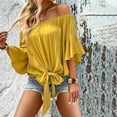 thumbnail image 6 of Blczomt Spring Tops for Women 2025 Dressy Casual Summer Off Shoulder Tops Lace Tie Front Yellow Womens Plus Size Blouses, 6 of 6