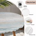 thumbnail image 3 of Blue Beige Farmhouse Round Tablecloth for 36-44 Inch Tables, Fitted Table Cover with Elastic Edge, Vintage Wooden Striped Waterproof Outdoor Table Cloth Protector for Patio Garden Dinner Picnic, 3 of 9