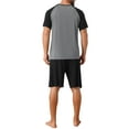 thumbnail image 3 of INSPIRE CHIC Men's Raglan Short Sleeves Crew Neck Drawstring Sleepwear Pajama Set L Black Gray, 3 of 5
