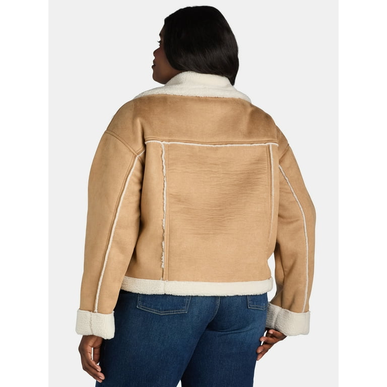 Time and Tru Women's and Women's Plus Bonded Faux Shearling Time and Tru Women's and Women's Plus Bonded Faux Shearling