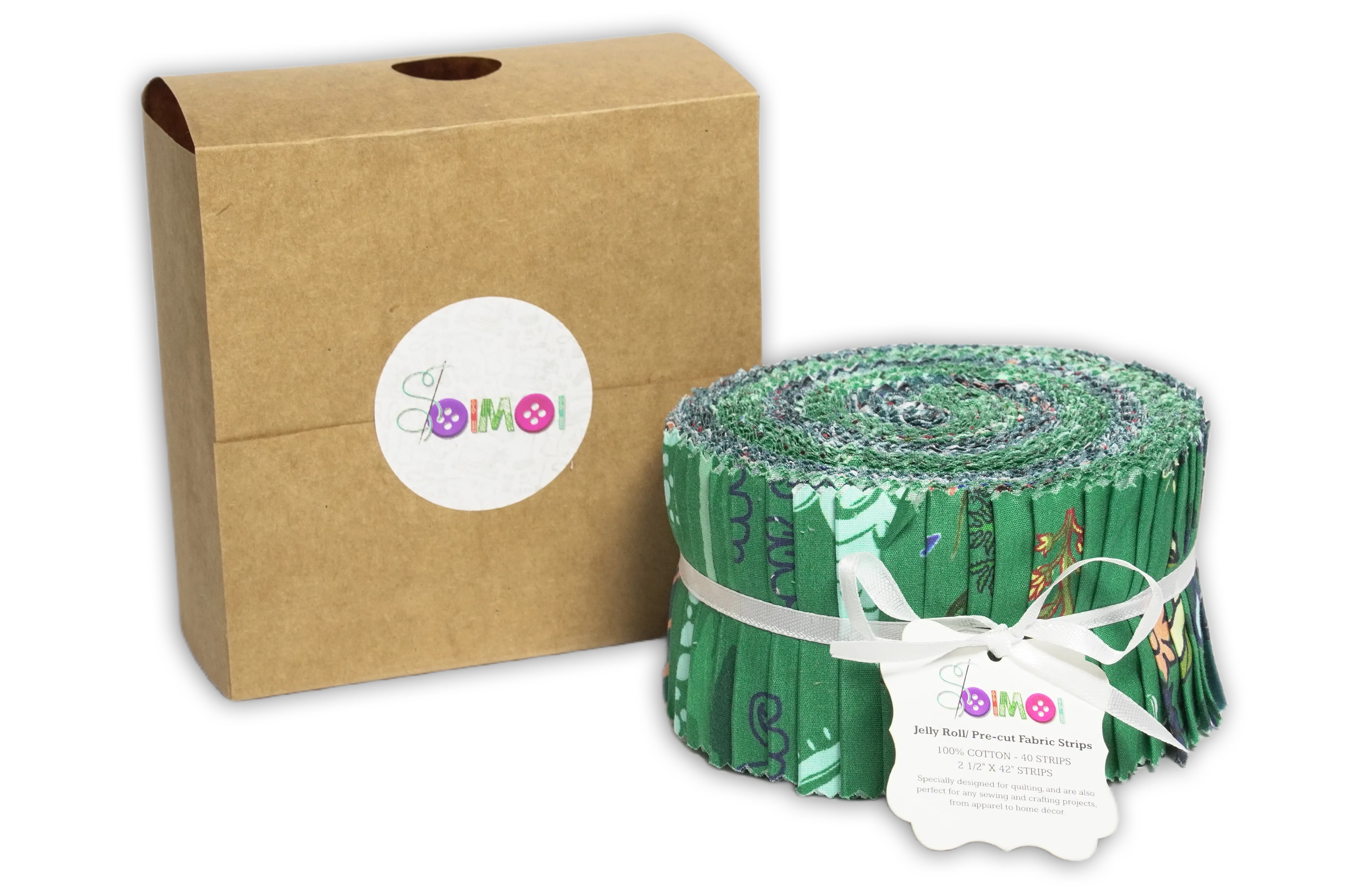 Soimoi 40Pcs Block Print Precut Fabrics Strips Roll Up 2.5x42inches Cotton Jelly Rolls for Quilting