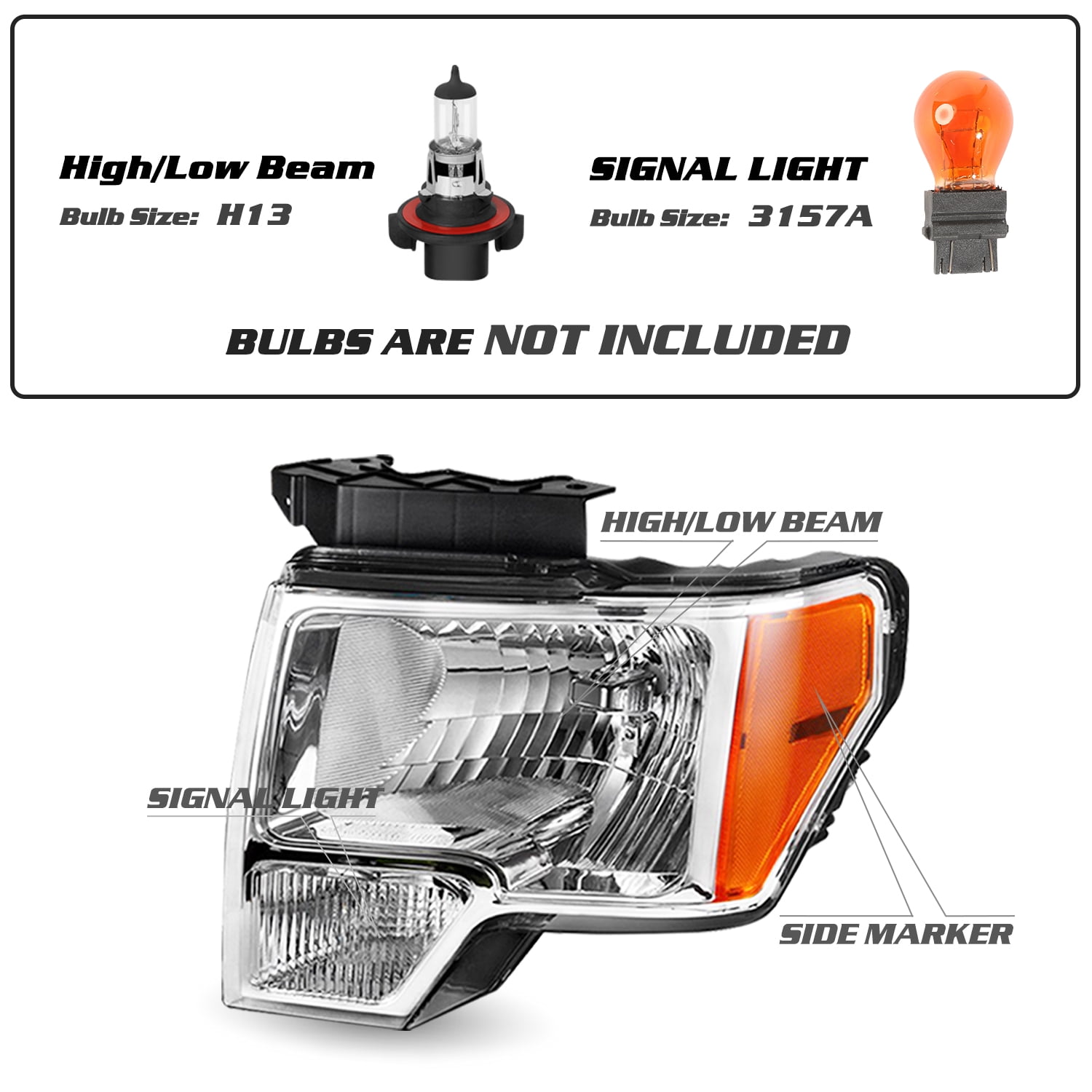 For 09-14 Ford F-150 F150 Pickup Left Driver Side Headlight Headlamp 09-14 LH