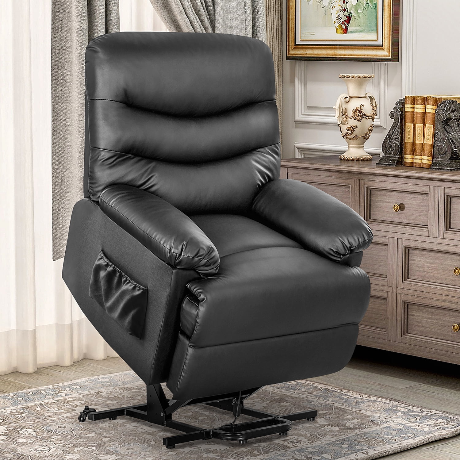 euroco black pu leather power recliner and lift chair lifting recliner   walmart
