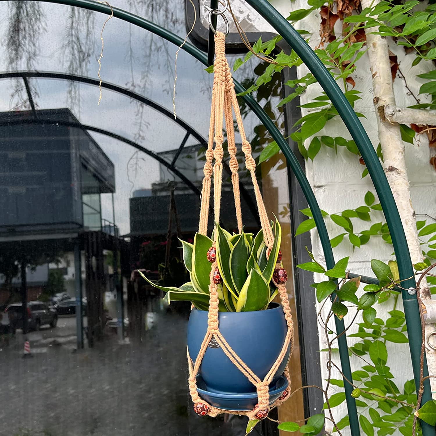 Macrame Plant Hanger for 5 to 10 Inch Plant Pots, 35 Inch Woven Rope Hanger Kits with Hooks and Wood Beads, Hanging Planter Basket for Indoor Boho Home Decor (Brown, 3 Pack)