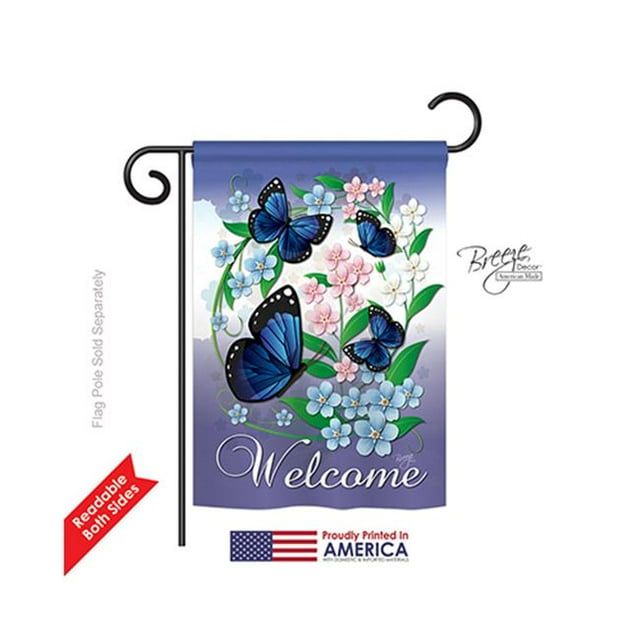 Drapeau de Jardin à Impression Recto-Verso Papillons Bleus - 13 x 18,5 Po.