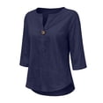 thumbnail image 4 of MSJUHEG 3/4 Sleeve Linen Tops for Women Dressy Casual Blouses Flowy Floral Shirts Loose Linen Top Cotton Linen Shirts Gauze Shirts for Women Cotton Linen Cotton Boho Blouses Short Sleeve Dark Blue S, 4 of 9