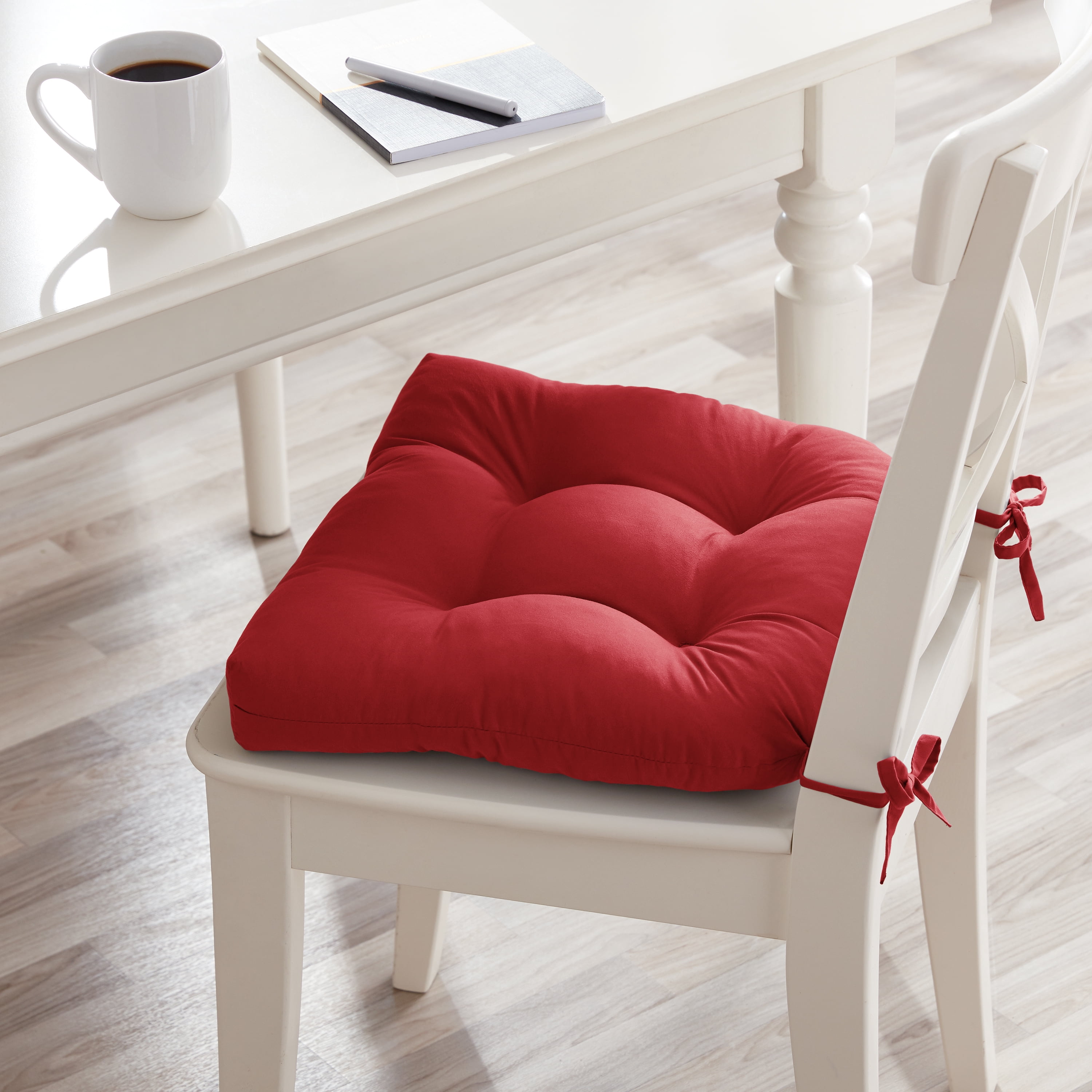Mainstays Faux Suede 14.5" Chair Cushion with Ties, 4 Pack, Red Sedona