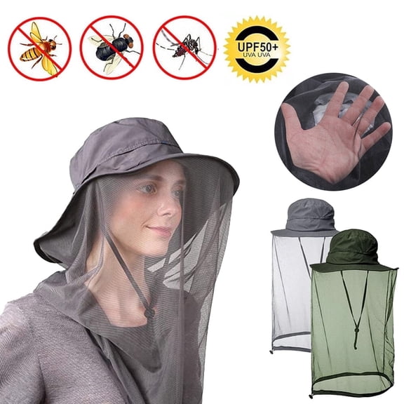 ASTRAEA Mosquito Head Net Hat for Men Women, Wide Brim Sun Hats with Mesh Mask, UV Protection for Travel Camping Fishing, Gray