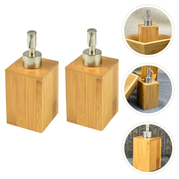 GOOHOCHY 2 Pcs Soap Pump Dispensers Refillable Pump Bottles Bamboo Liquid Soap Dispensers