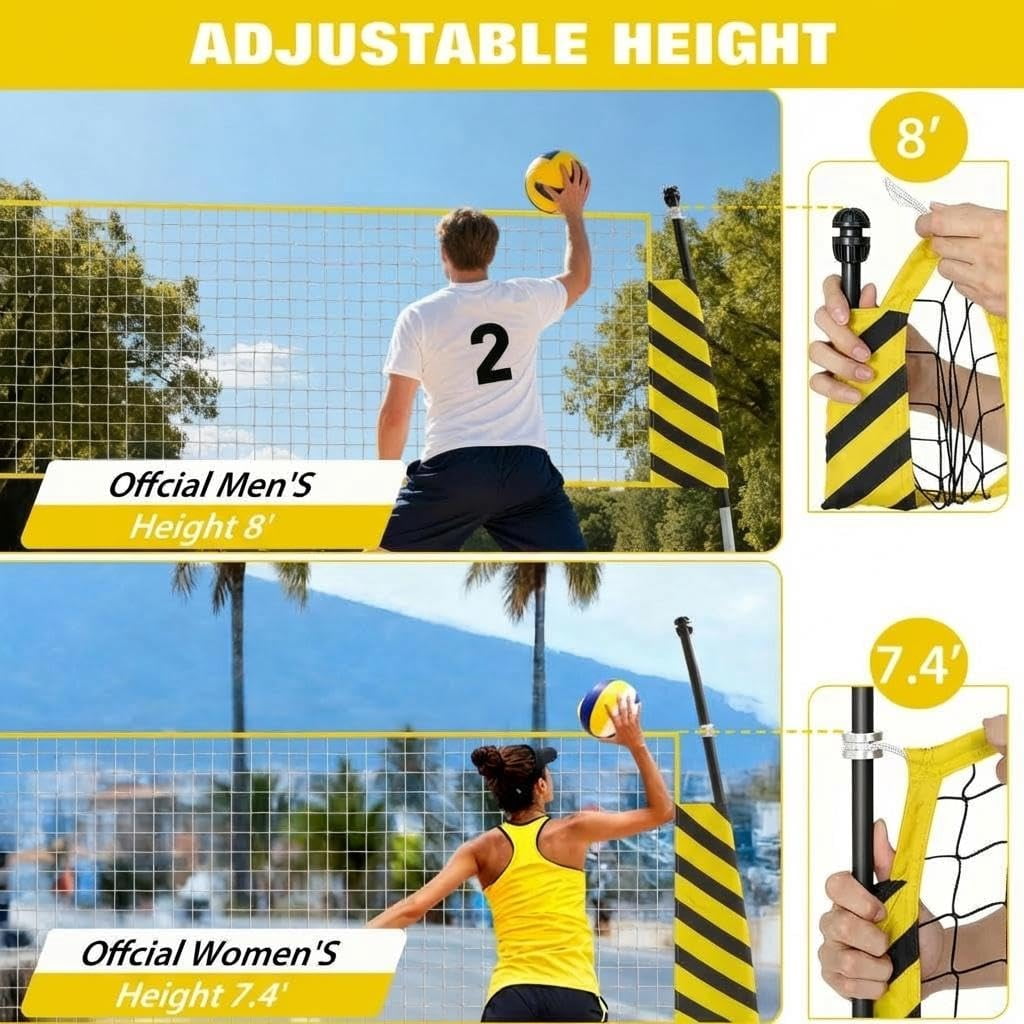 8x11 FT Portable Volleyball Practice Net, Adjustable 6.5-8 FT Height Training Net with Carry Bag for Backyard, Gym & Court