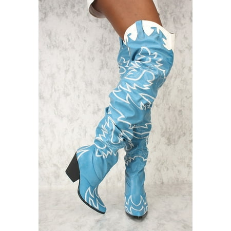 - Cape Robbin Kelsey-21 BLUE STITCH ROCK STAR WESTERN POINTED OVER KNEE THIGH BOOT (10)