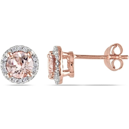 Tangelo 1 Carat T.G.W. Morganite and Diamond-Accent Rose Rhodium-Plated Sterling Silver Halo Stud Earring