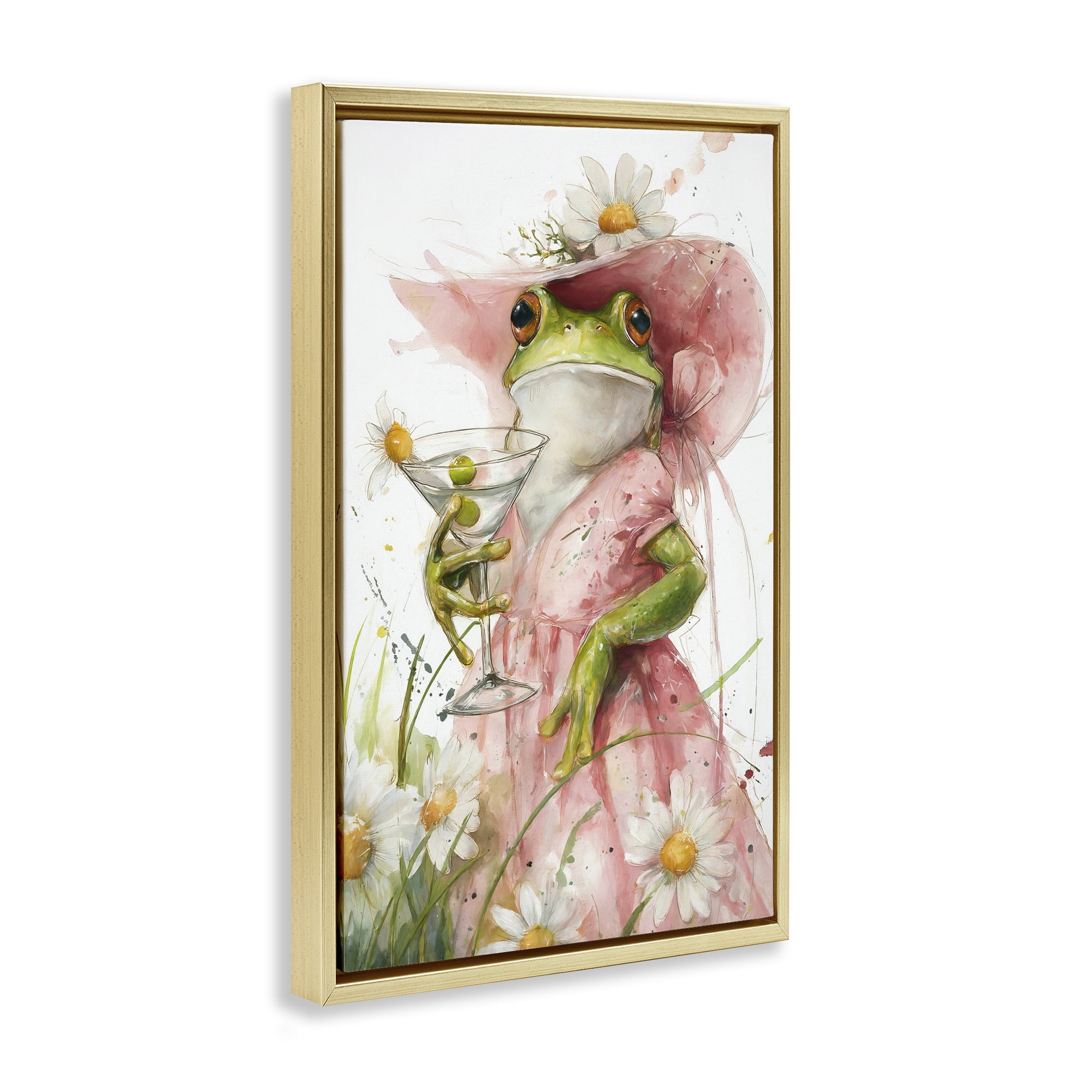 Stupell Industries Martini Hoppy Hour Gold Framed Floater Canvas Wall Art, design by Tina LeCour
