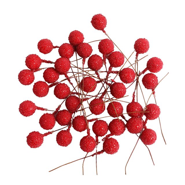 100 / Paquete Artificial Holly Picks Stems, Foam Winter Christmas Berries Decoración para guirnaldas DIY y adornos de guirnaldas navideñas rojo perfecl Bayas artificiales