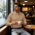thumbnail image 5 of Mens Polo Shirts Long Sleeve Casual Solid Stylish Dry Fit Performance Designed Collared Golf Polo Shirts for Men Beige 4XL, 5 of 8