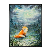 Designart 'Fox Over A Night Sky With Moon' Children's Art Framed Canvas Wall Art Print