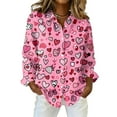 thumbnail image 2 of Dwralegc Valentine Shirts Women Button Down Lapel Collar Blouses Plus Loose Heart Graphic Clothes Casual Lightweight Holiday Shirts Hot Pink 2XL, 2 of 5