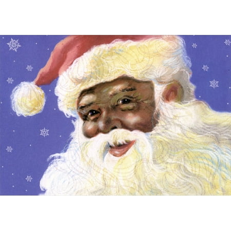 Vintage Santa Christmas Card - Designer Greetings Smiling Santa: African American Box of 18 Christmas Cards