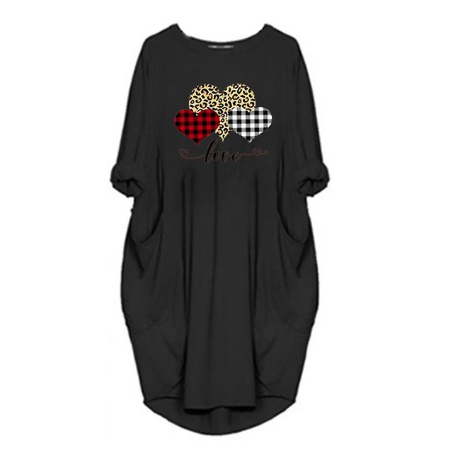 Día de San Valentín Mujeres Baggy Túnica Camiseta Vestido Bolsillos largos Tops ShuxiuWang 8390605811609