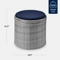thumbnail image 2 of VibrantEcho Round Wicker Ottoman, Multipurpose Outdoor Furniture for Patio, Backyard, Additional Seating, Footrest, Side Table w/Storage, Removable Cushions – Gray/Navy, 2 of 8