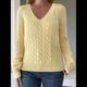 thumbnail image 5 of Suéter de Punto de Larga para Mujer, Jersey Ajustado con Cuello en V, Ropa Informal de Negocios para Otoño Amarillo L, 5 of 9