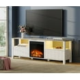 thumbnail image 2 of Modern LED Fireplace TV Stand for 75 inch TV and RGB LED Light, Entertainment Center with Storage Cabinets, White, 2 of 8
