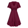 thumbnail image 5 of Dpytoraw Women Dresses V Neck Elegant Short/Long Waist High Waist Dots Ruffles Mini Dresses Women’s Sustainable Organic Cotton Dresses, 5 of 5