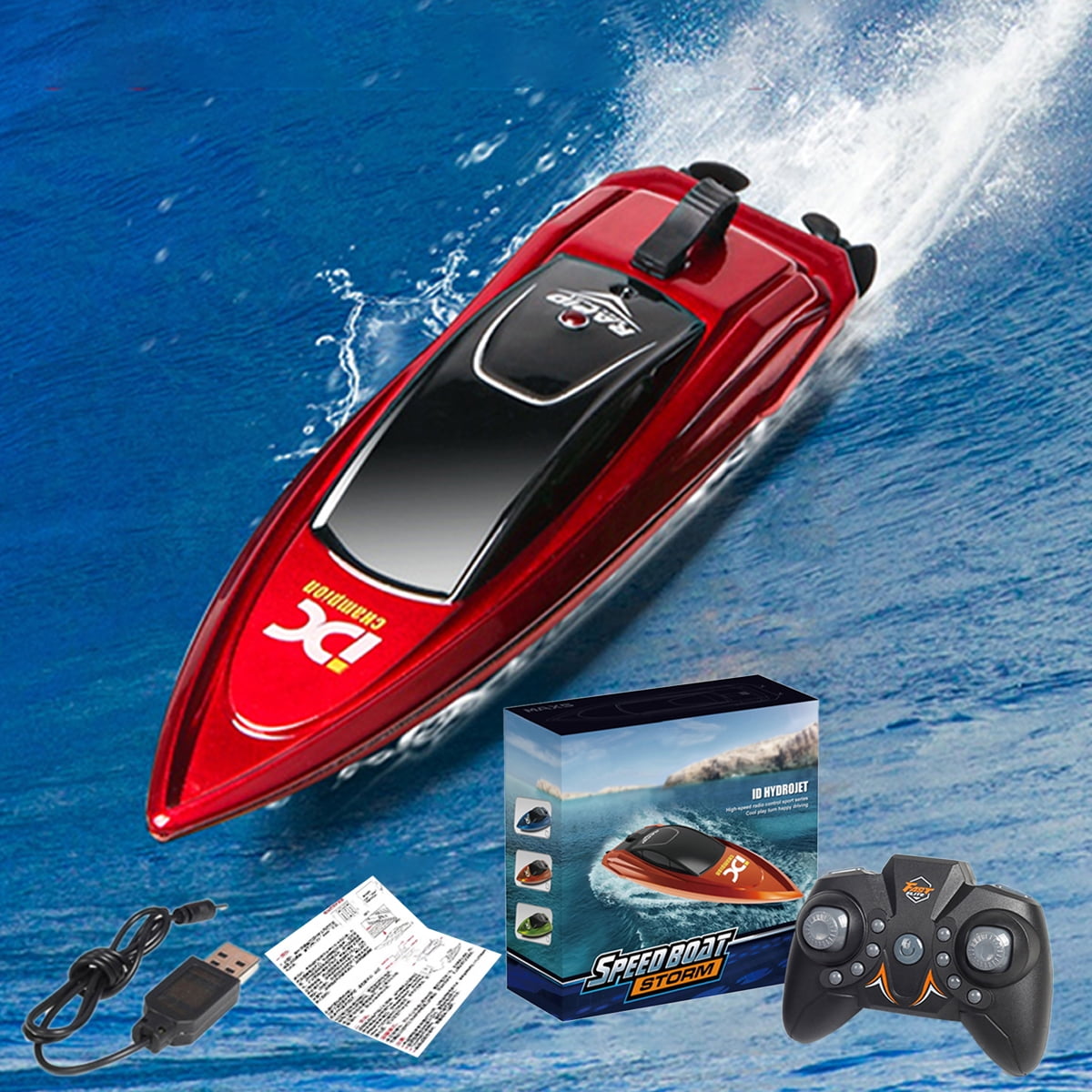 JTWEEN RC Boat for Kids 2.4GHz 8 km/h High Speed RC Boat Electric Racing Boat Waterproof 500mAh
