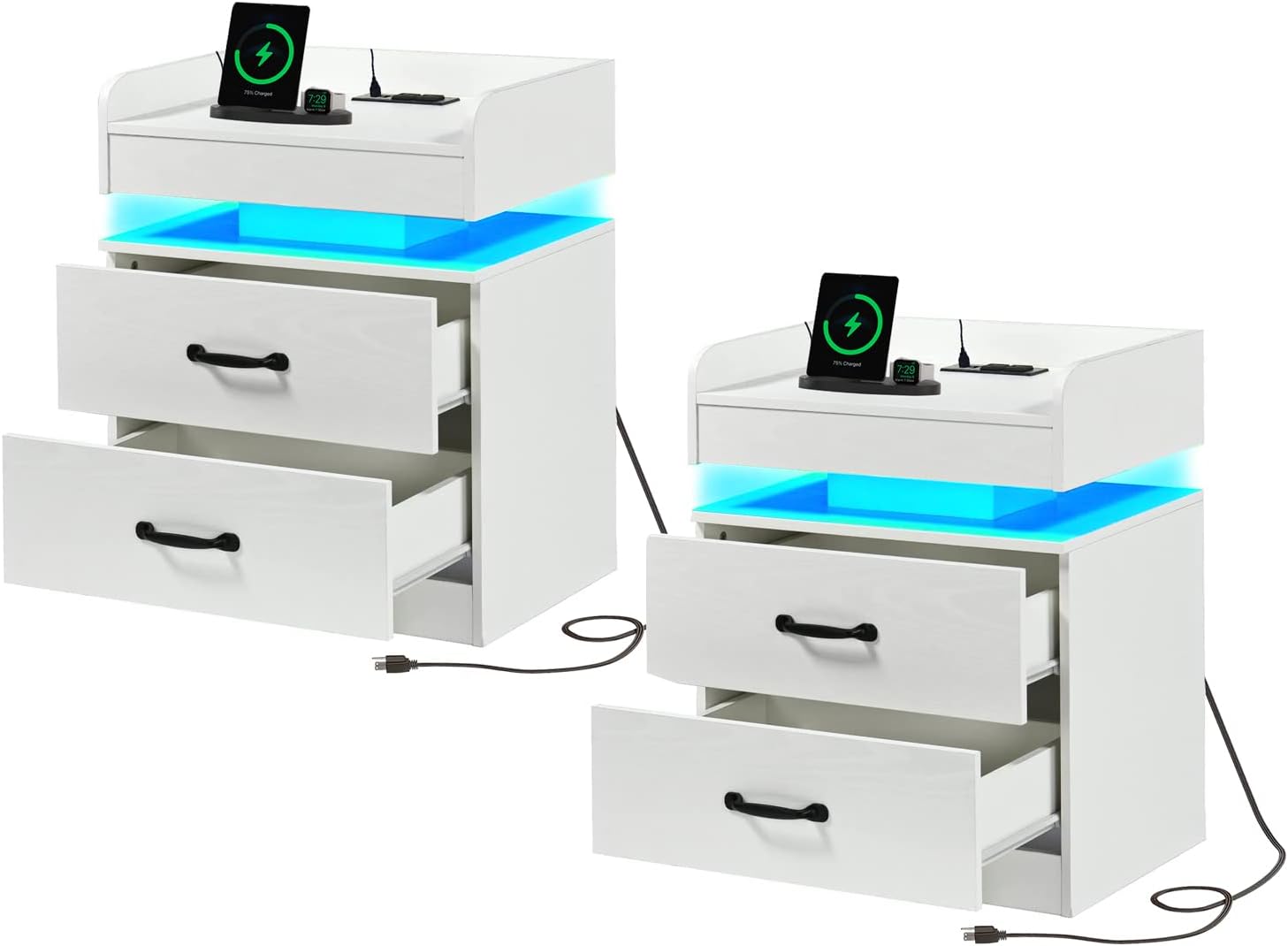 4 EVER WINNER Nightstand Set of 2, LED Nightstand with Charging Station