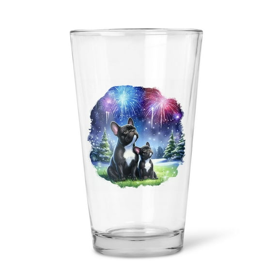Happy New Year French Bulldog Family Cheer Winter Midnight Firework 16oz Pint Beer Glass Mug Dog Lover Gifts Beer Glasses Cup - 02025