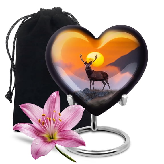 YATHABHISA Deer Heart Urns for Human Ashes, Cremation Urn for Ashes, Decorative for Burial & Funeral, Memorial Gift for Sister & Brother, Orange, Medium, 6 Inch