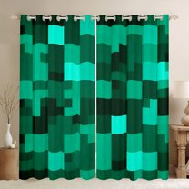 jejeloiu Cyan Pixel Grid Black Out Curtains,Pixelated Miners Gamer Curtains Pack of 2 (42x63 Each),Geometric Patchwork Plaid Bedroom Curtains For Boys Girls,Super Cozy Room Decor