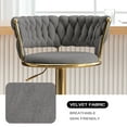 thumbnail image 6 of Velvet Swivel Bar Stools Set of 2, Adjustable Height Barstools with Woven Back and Footrest for Kitchen Island, Dining Room, Gray, 6 of 11