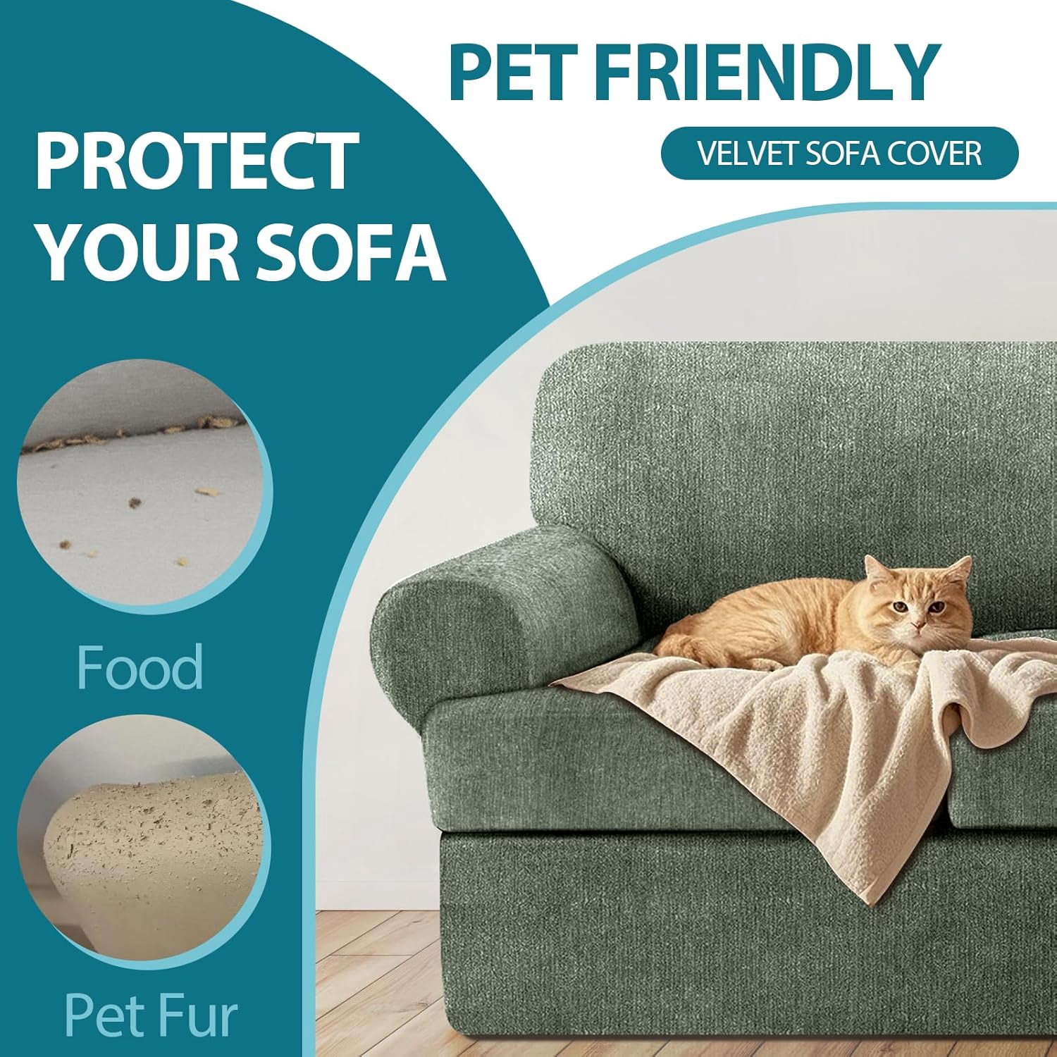 4 Piece T Cushion Sofa Slipcovers Stretch Couch Cover Furniture Covers with 3 Individual T Cushion Covers, Machine Washable for Living Room (Island Fossi, 3 Cushions)
