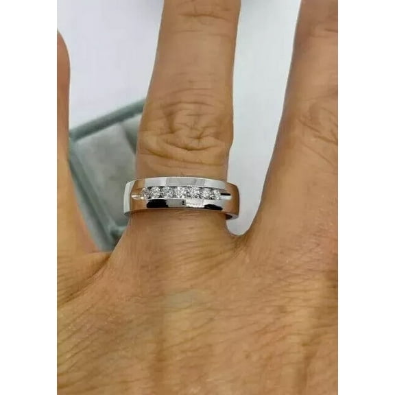 Men's Classy Wedding Band Ring Round Cut Simulated Diamond 14k White Gold Plated